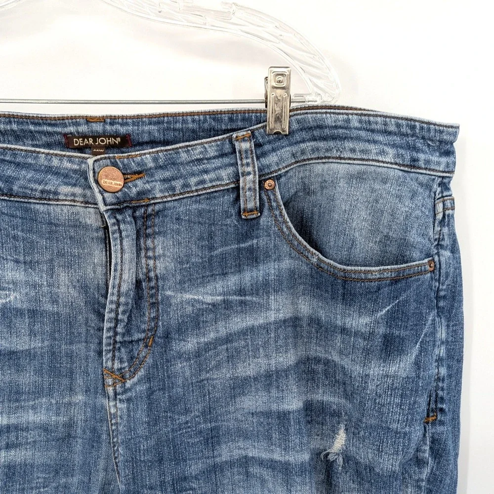 Dear John Distressed Bootcut Jeans Medium Wash Stretch Denim Plus Size 22W